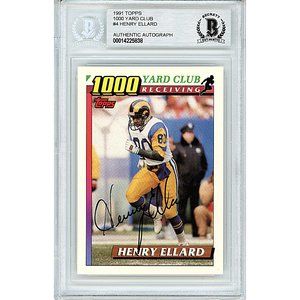 Henry Ellard Signed '91 Topps Football Card 1000 Yard Club Beckett BAS Autograph